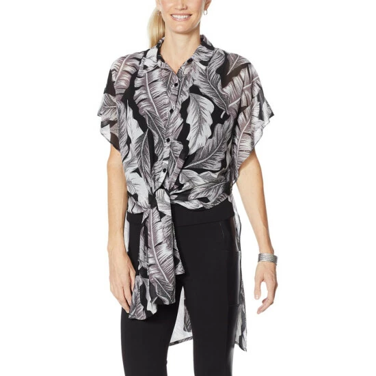 Budget โจ G By Giuliana Chiffon Tie-Front Tunic Black Banana Leaf ๐ 4 Budget โจ G By Giuliana Chiffon Tie-Front Tunic Black Banana Leaf ๐ - Image 2