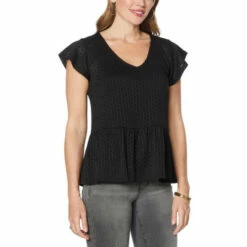 Best Pirce 🤩 G By Giuliana Knit Eyelet Peplum Top Black 🌟 -G by GIULIANA Sales Store unnamed file 2609