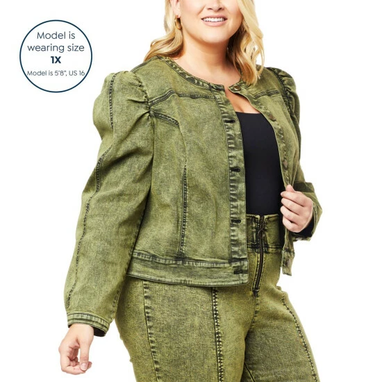 Budget ๐ G By Giuliana Black Label Puff-Sleeve Moon-Wash Denim Jacket Lavender Moon Wash ๐ฅ 4 Budget ๐ G By Giuliana Black Label Puff-Sleeve Moon-Wash Denim Jacket Lavender Moon Wash ๐ฅ - Image 2