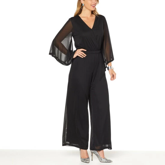 Best deal 👍 G By Giuliana Black Label Mesh Knit Drama Sleeve Jumpsuit ⭐ 3 Best deal 👍 G By Giuliana Black Label Mesh Knit Drama Sleeve Jumpsuit ⭐