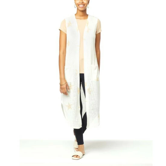 Wholesale 👏 G By Giuliana Sleeveless Printed Hacci Knit Duster Ivory Star 👍 7 Wholesale 👏 G By Giuliana Sleeveless Printed Hacci Knit Duster Ivory Star 👍 - Image 5