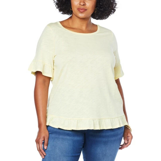 Cheapest 🤩 G By Giuliana Ruffle Detail Slub Knit Tee Limoncello 🔥 5 Cheapest 🤩 G By Giuliana Ruffle Detail Slub Knit Tee Limoncello 🔥 - Image 3