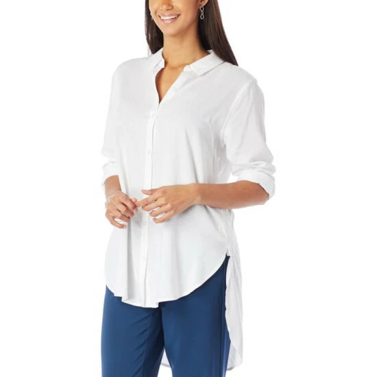 Outlet 😉 G By Giuliana Hi-Low Hem Button Front 👚 Shirt White 😍 8 Outlet 😉 G By Giuliana Hi-Low Hem Button Front 👚 Shirt White 😍 - Image 6