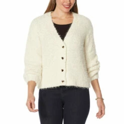 Best reviews of 🎁 G By Giuliana Smushy Yarn Button-Front Cardigan Black ✨
