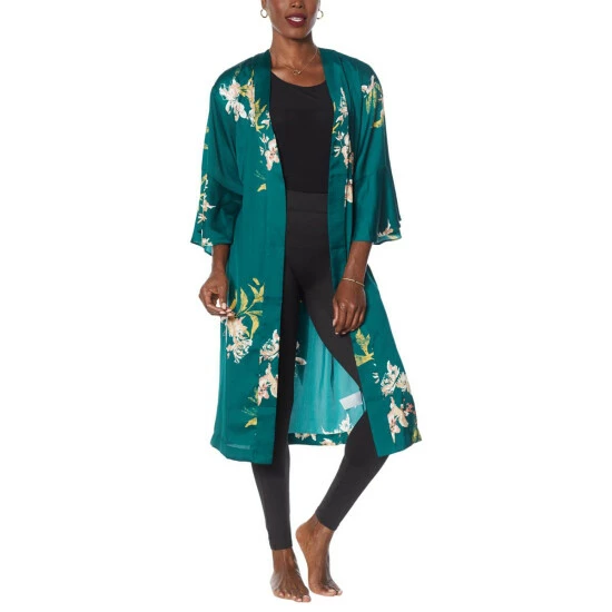 Cheapest 🥰 G By Giuliana Black Label Satin Robe Topper Black Floral 🎉 3 Cheapest 🥰 G By Giuliana Black Label Satin Robe Topper Black Floral 🎉