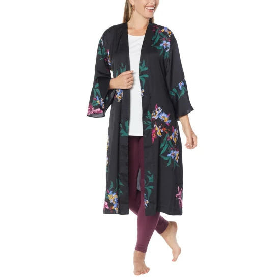 Cheapest 🥰 G By Giuliana Black Label Satin Robe Topper Black Floral 🎉 5 Cheapest 🥰 G By Giuliana Black Label Satin Robe Topper Black Floral 🎉 - Image 3