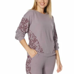Promo 🔔 G By Giuliana LounGy Hacci Knit Print Block Sweatshirt Smoky Plum 🤩