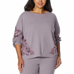Promo 🔔 G By Giuliana LounGy Hacci Knit Print Block Sweatshirt Smoky Plum 🤩 -G by GIULIANA Sales Store unnamed file 2905