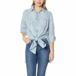 Budget 😀 G By Giuliana Buttoned Tie-Front Denim 👚 Shirt Animal Wash 🧨