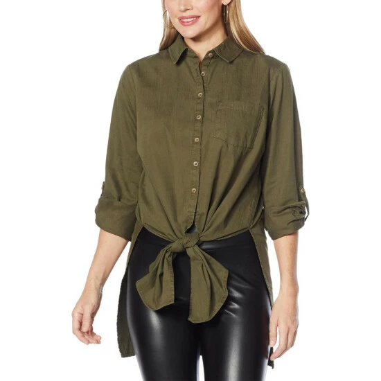 Budget ๐ G By Giuliana Buttoned Tie-Front Denim ๐ Shirt Animal Wash ๐งจ 5 Budget ๐ G By Giuliana Buttoned Tie-Front Denim ๐ Shirt Animal Wash ๐งจ - Image 3