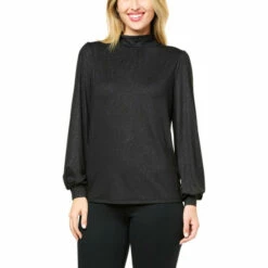 Wholesale ✨ "As Is" G By Giuliana Dream Knit Foil Print Mock-Neck Top Black 😀