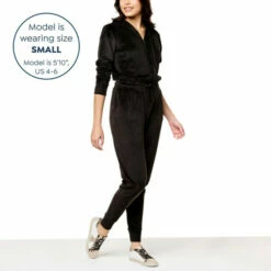 Best Sale ✔️ "As Is" G By Giuliana LounGy Velour Hooded Jogger Jumpsuit Black 🤩 -G by GIULIANA Sales Store unnamed file 3093