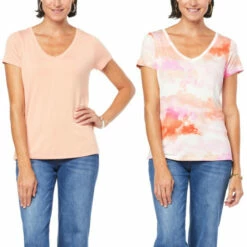 Buy ๐ G By Giuliana 2-pack EcoLuxe Perfect V-Neck Tees Black/gray Camo ๐