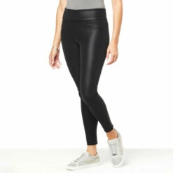 Best deal 🎉 "As Is" G By Giuliana Fleece-Backed Pebble Faux Leather Legging Navy 👏