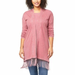 Outlet 😉 "As Is" G By Giuliana Burnout Rib Knit Cardigan With Fringe Charcoal 👍