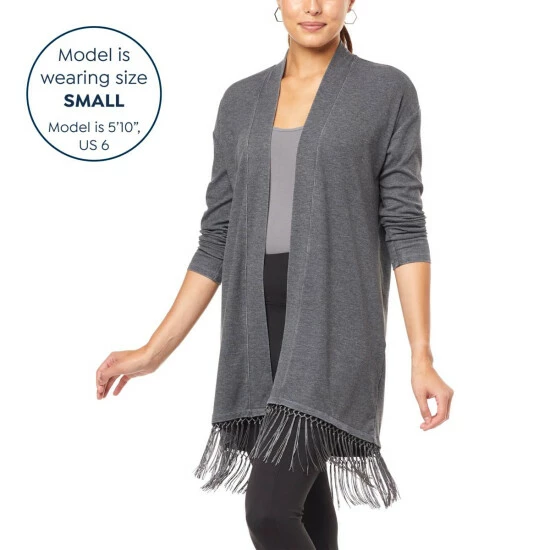 Outlet 😉 "As Is" G By Giuliana Burnout Rib Knit Cardigan With Fringe Charcoal 👍 4 Outlet 😉 "As Is" G By Giuliana Burnout Rib Knit Cardigan With Fringe Charcoal 👍 - Image 2