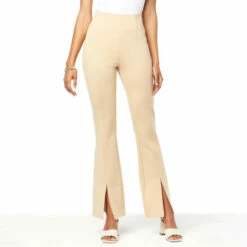 Outlet ⭐ "As Is" G By Giuliana Ponte Knit Front Slit Pull-On Pant Cappuccino 👏