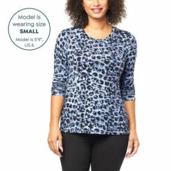 Promo 🥰 "As Is" G By Giuliana Long Sleeve Tee With Shirring Detail Denim/leopard ⭐ -G by GIULIANA Sales Store unnamed file 3215