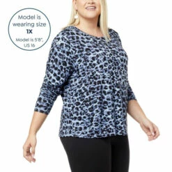 Promo 🥰 "As Is" G By Giuliana Long Sleeve Tee With Shirring Detail Denim/leopard ⭐ -G by GIULIANA Sales Store unnamed file 3219