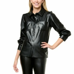 Cheapest ✨ "As Is" G By Giuliana Black Label Faux Leather Buttoned 👚 Shirt 😍 -G by GIULIANA Sales Store unnamed file 3556
