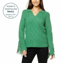 Cheap 💯 "As Is" G By Giuliana Black Label Cable Knit Polo Sweater With Fringe ✔️ -G by GIULIANA Sales Store unnamed file 3608