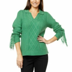 Cheap 💯 "As Is" G By Giuliana Black Label Cable Knit Polo Sweater With Fringe ✔️ -G by GIULIANA Sales Store unnamed file 3613