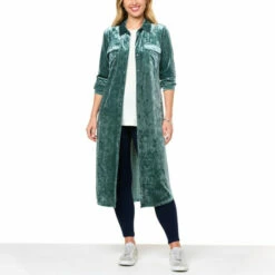 Deals 🌟 "As Is" G By Giuliana Black Label Crushed Velvet Duster 👕 Shirtdress 🤩