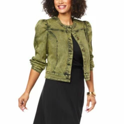 Best Pirce 🔥 "As Is" G By Giuliana Black Label Puff-Sleeve Moon-Wash Denim Jacket 🧨