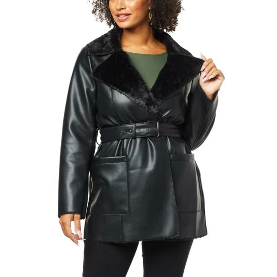 Wholesale ❤️ G By Giuliana Black Label Faux Leather Jacket With Faux Fur Lining 🔔 3 Wholesale ❤️ G By Giuliana Black Label Faux Leather Jacket With Faux Fur Lining 🔔