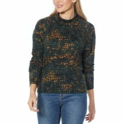 Deals 😉 "As Is" G By Giuliana Reptile-Print Mock Neck Long-Sleeve Top 😉