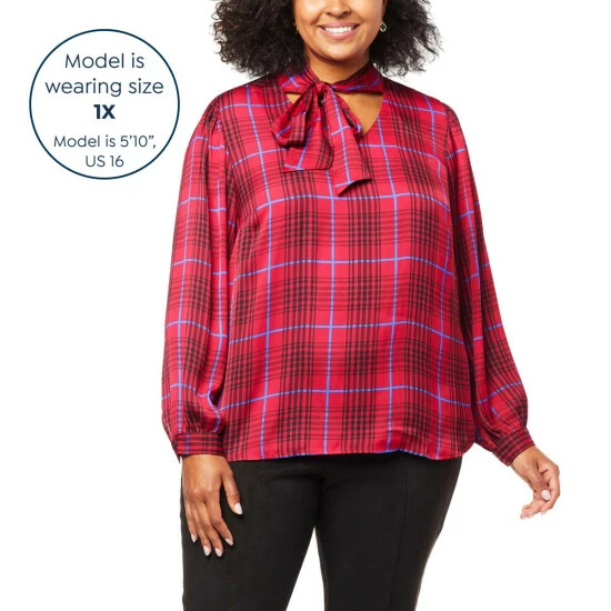 New 🌟 G By Giuliana Black Label Plaid Satin Neck-Tie Blouse Sapphire Plaid 🤩 5 New 🌟 G By Giuliana Black Label Plaid Satin Neck-Tie Blouse Sapphire Plaid 🤩 - Image 3