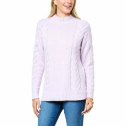 Top 10 ✨ G By Giuliana Cable Knit Turtleneck Sweater Coffee Marl 😍