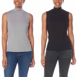 Coupon ๐ G By Giuliana 2-pack EcoLuxe Jersey Knit Mock-Neck Tanks Ivory/sky Blue ๐