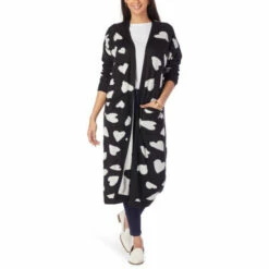 Coupon 👏 G By Giuliana Jacquard Sweater Knit Duster Cardigan Black Heart 💯 -G by GIULIANA Sales Store unnamed file 615
