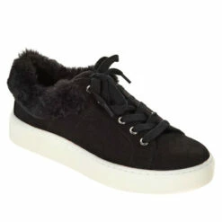 Outlet 🔥 G By Giuliana Faux Fur-Trimmed Lace-Up Chunky 👟 Sneaker Black 🤩