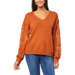 Best deal 👏 G By Giuliana Lace Sleeve Knit Sweater Cappuccino 🤩