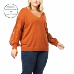 Best deal 👏 G By Giuliana Lace Sleeve Knit Sweater Cappuccino 🤩 -G by GIULIANA Sales Store unnamed file 704