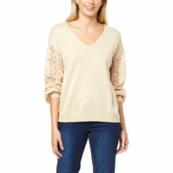 Best deal 👏 G By Giuliana Lace Sleeve Knit Sweater Cappuccino 🤩 -G by GIULIANA Sales Store unnamed file 707
