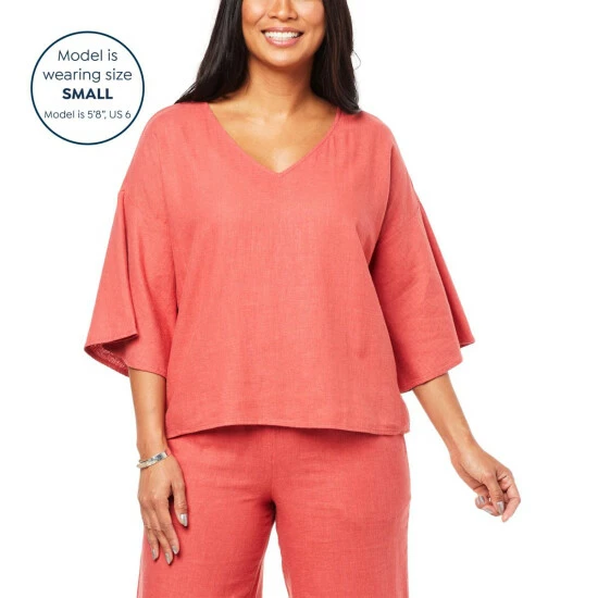 Deals 🎁 G By Giuliana Jet Set G Sugar Washed Linen-Blend Top Faded Red 😀 8 Deals 🎁 G By Giuliana Jet Set G Sugar Washed Linen-Blend Top Faded Red 😀 - Image 6