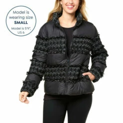 Outlet 🌟 G By Giuliana Black Label Tweed Detail Puffer 🧥 Coat 🧨 -G by GIULIANA Sales Store unnamed file 768