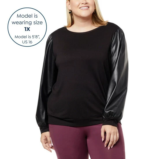 Best Sale โค๏ธ G By Giuliana Black Label Faux Leather Sleeve Sweatshirt Maple ๐ฏ 4 Best Sale โค๏ธ G By Giuliana Black Label Faux Leather Sleeve Sweatshirt Maple ๐ฏ - Image 2