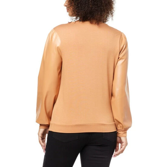 Best Sale โค๏ธ G By Giuliana Black Label Faux Leather Sleeve Sweatshirt Maple ๐ฏ 6 Best Sale โค๏ธ G By Giuliana Black Label Faux Leather Sleeve Sweatshirt Maple ๐ฏ - Image 4