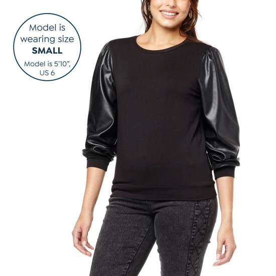 Best Sale โค๏ธ G By Giuliana Black Label Faux Leather Sleeve Sweatshirt Maple ๐ฏ 8 Best Sale โค๏ธ G By Giuliana Black Label Faux Leather Sleeve Sweatshirt Maple ๐ฏ - Image 6