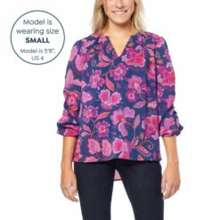 Budget 🌟 G By Giuliana Shirred Sleeve Blouse Navy Floral 👍 -G by GIULIANA Sales Store unnamed file 815
