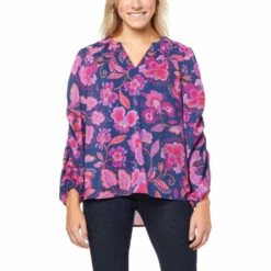 Budget 🌟 G By Giuliana Shirred Sleeve Blouse Navy Floral 👍 -G by GIULIANA Sales Store unnamed file 817