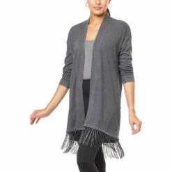 Discount 👏 G By Giuliana Burnout Rib Knit Cardigan With Fringe Ruby 🥰