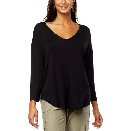 Deals 👍 G By Giuliana EcoLuxe Knit 3/4-Sleeve Hi-Low Hem Tee Black 🛒 6 Deals 👍 G By Giuliana EcoLuxe Knit 3/4-Sleeve Hi-Low Hem Tee Black 🛒 - Image 4