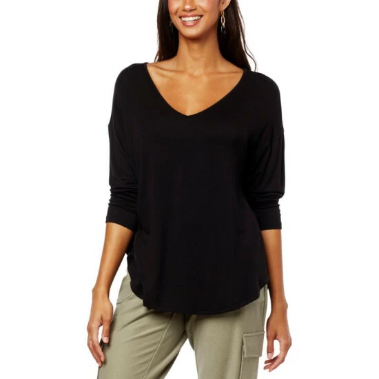 Deals 👍 G By Giuliana EcoLuxe Knit 3/4-Sleeve Hi-Low Hem Tee Black 🛒 7 Deals 👍 G By Giuliana EcoLuxe Knit 3/4-Sleeve Hi-Low Hem Tee Black 🛒 - Image 5