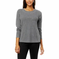 Outlet 👍 G By Giuliana Burnout Rib Knit Long-Sleeve Tee Charcoal 👏