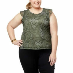 Hot Sale 🛒 G By Giuliana Snake-Print Aria Mesh Knit Ruffle Trim Tank Olive Snake 🛒 -G by GIULIANA Sales Store unnamed file 943